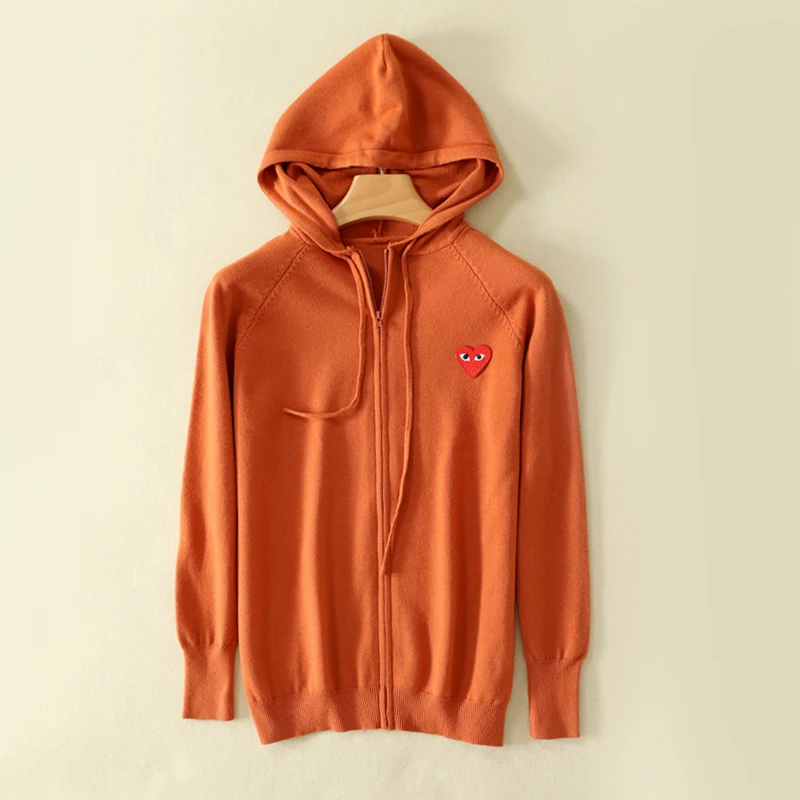 

Spring Autumn Long sleeve Zipper cashmere cardigan Love heart embroidery Women Casual cardigan Loose Knitwear