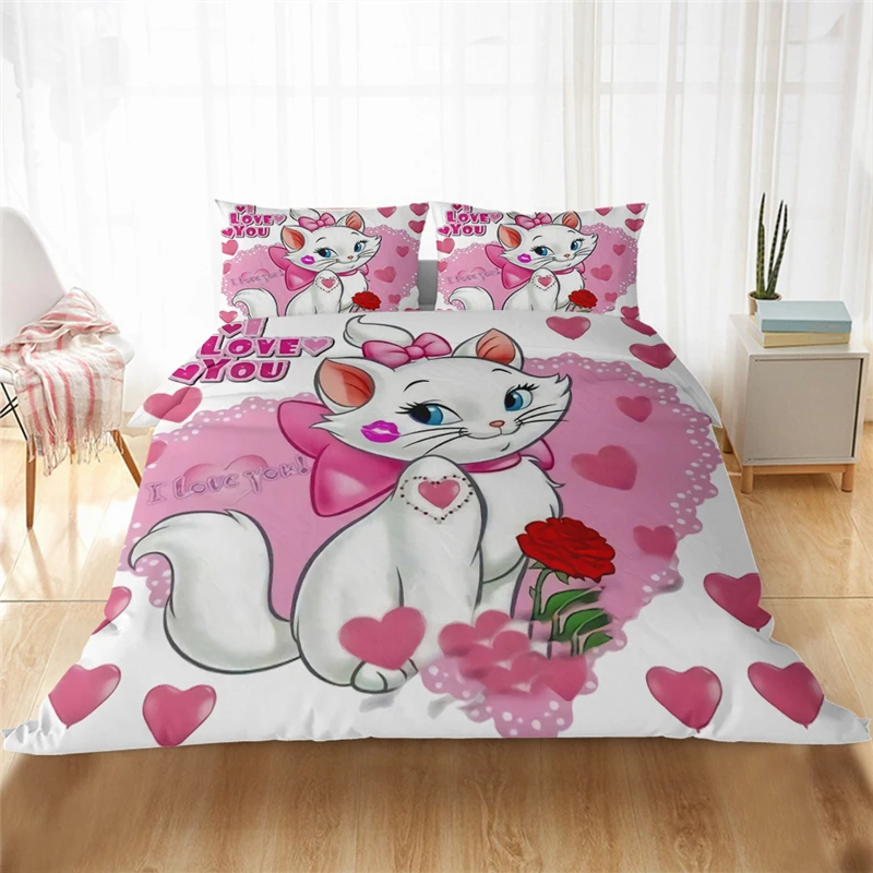 

Disney Cute Pink Marie Cat Bedding Set Queen King Size Bed Set Children Girls Baby Duvet Cover Pillowcase Gift