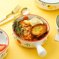 650ml ceramic glaze baking bowl with handle salad bowls barbecue cheese baked rice baking pan round bakeware tary