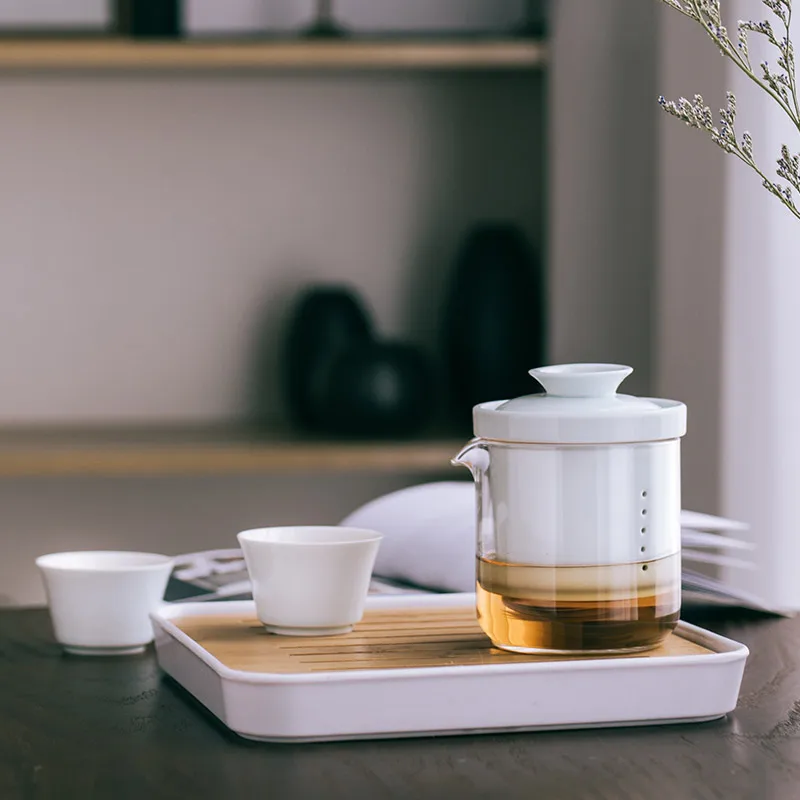 Стеклянный чайный котелок две чашки керамический фильтр портативный дорожный