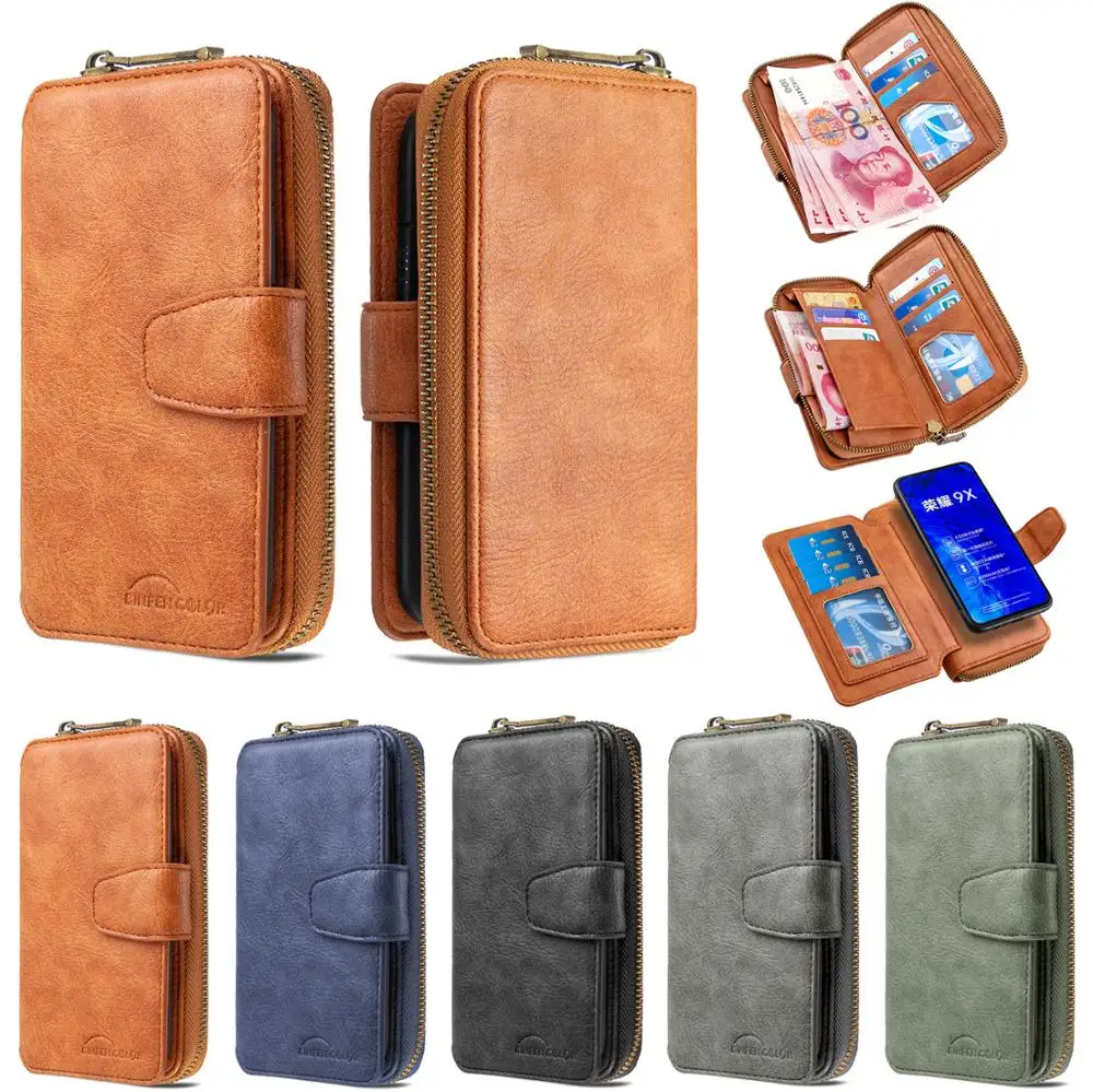

Multi Card Slots Phone Case For Huawei Honor 9X Luxury Zipper Wallet Bag Huavei Honor 9 X Business Pocket Skins Honor9X Bumpers