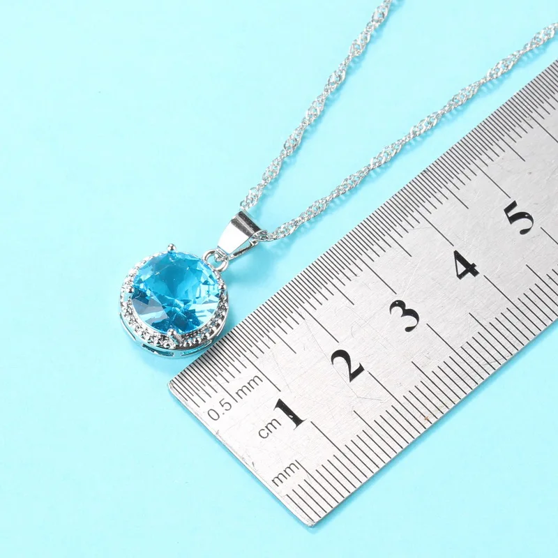 Bridal Jewelry Sets Silver 925 Round Sky Blue Cubic Zirconia Ring With Earrings Women Accessories 10-Colors Gift | Украшения и