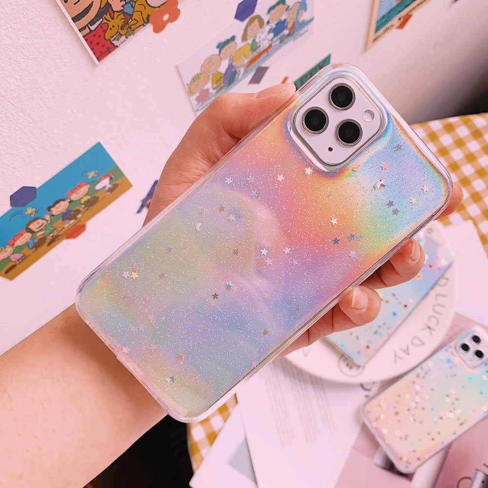 Holographic Glitter Star Heart Sparkle Sequins Soft Clear Silicone TPU Cover For iPhone SE 6 6s 7 8 Plus X XS XR 11 Pro Max Case | Мобильные