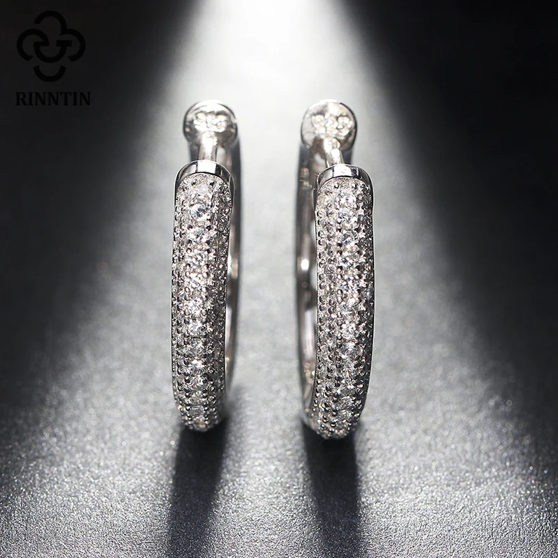 Женские серьги кольца из серебра 925 пробы с фианитом|hoop earrings|earrings forearrings for party |