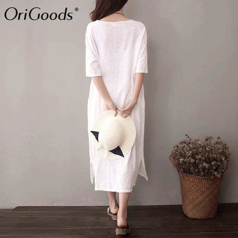 Женское длинное платье с круглым вырезом OriGoods однотонное красное фиолетовое