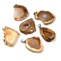 natural stone pendant irregular shape brown smooth agates exquisite charms for jewelry making diy bracelet necklace accessories