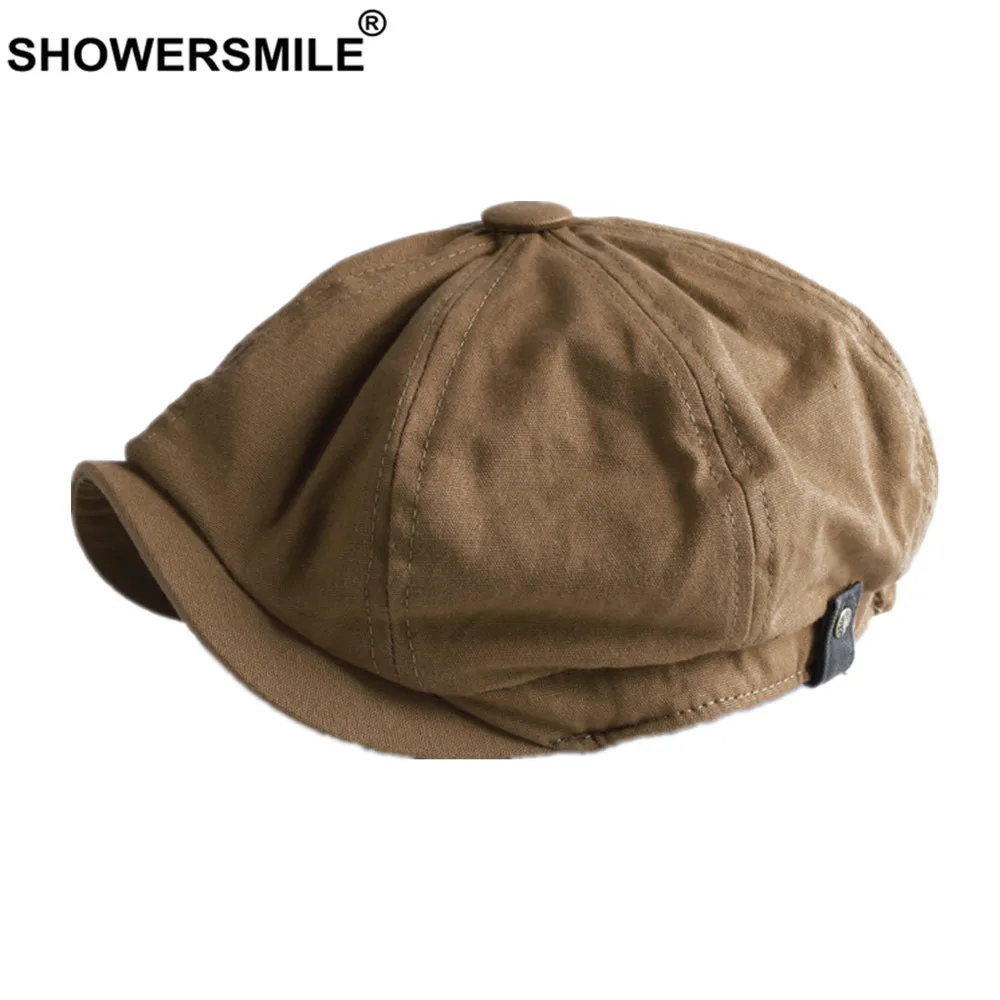 SHOWERSMIL British Style Newsboy Cap Men Cotton Ascot Beckham Khaki Male Spring Summer Vintage Brand New Octagonal Flat | Аксессуары для - Фото №1