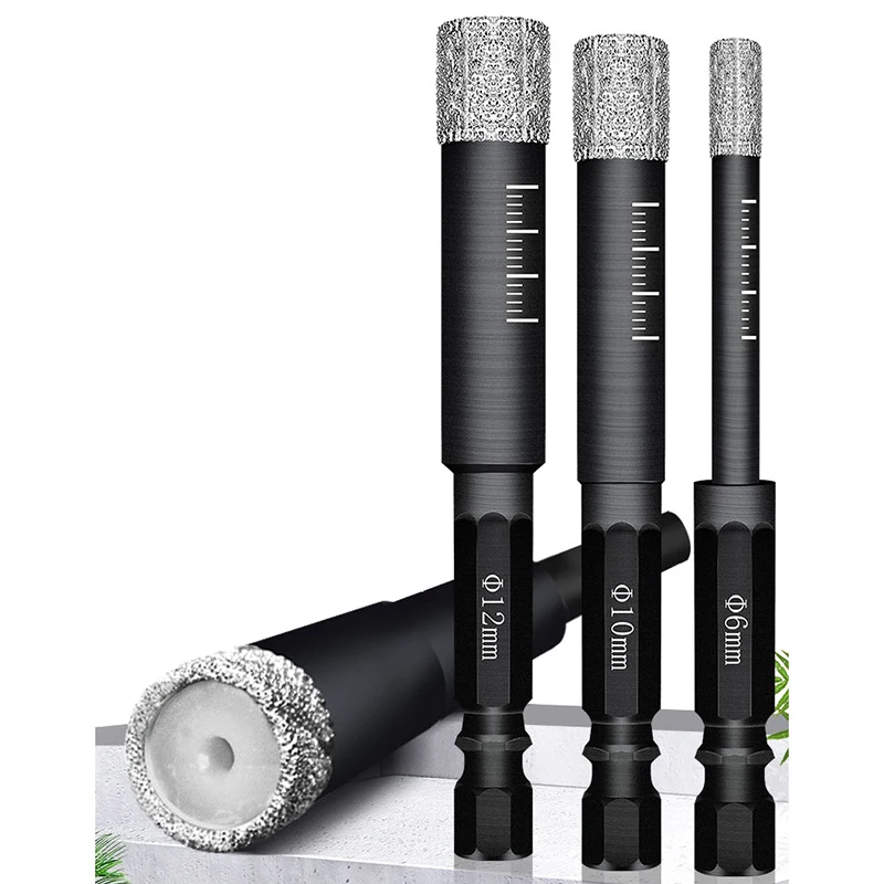 

6/8/10/12mm Hex Handle Vacuum Brazed Diamond Dry Drill Bits Hole Saw Cutter For Granite Marble Ceramic Tile Glass