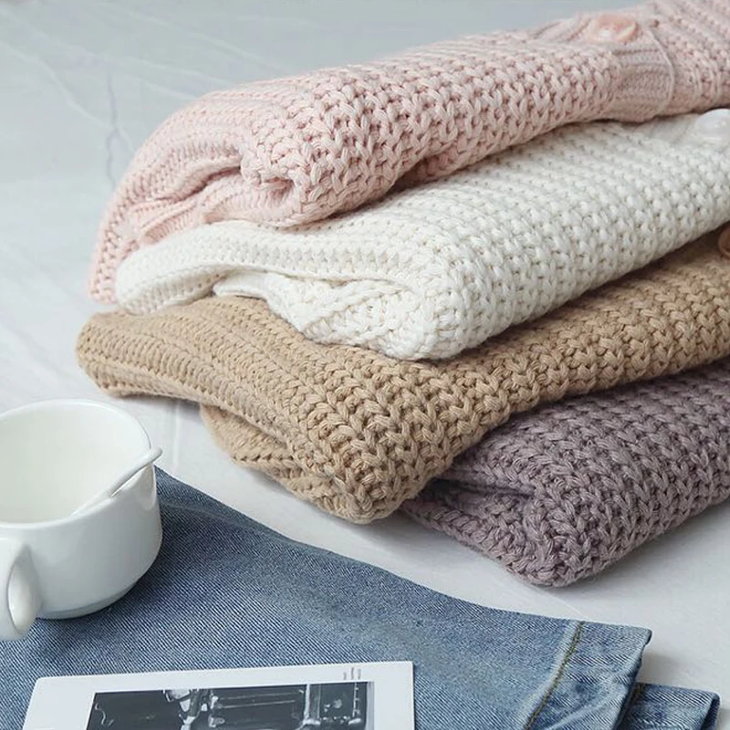 

2020 Autumn Women's Retro Style Solid Color One Button Loose V-neck Knitted Cardigan Sweater Women's Jacket Pink White