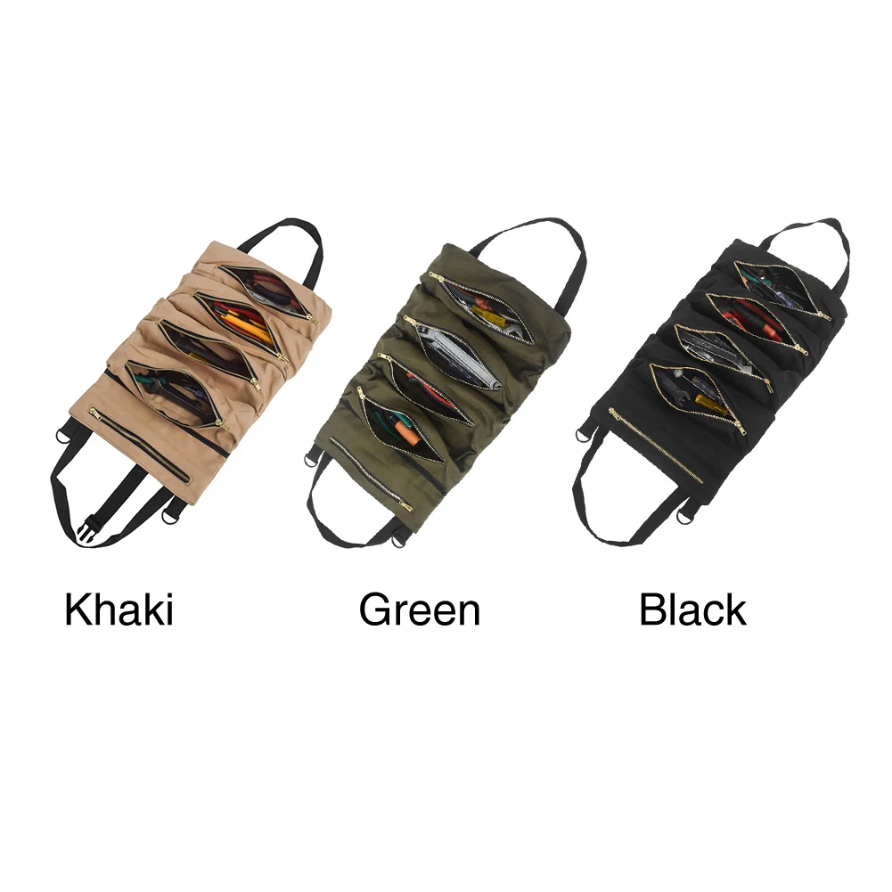 

Back Seat Zipper Straps Canvas Fabric Roll Up Anti Lost Hanging Organizer Tool Bag Wrench Storage Durable Carrier Accessories