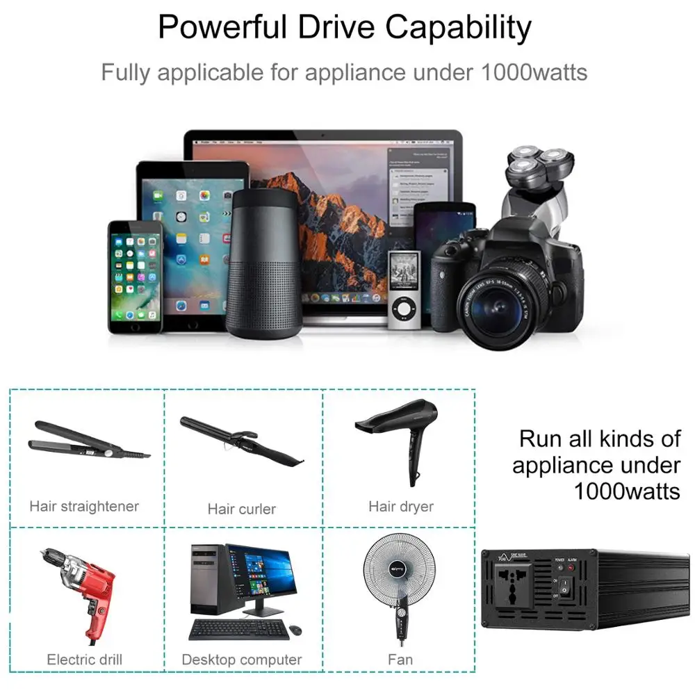 1000 Вт Инвертор немодулированного синусоидального сигнала 12 В 220 микро солнечной