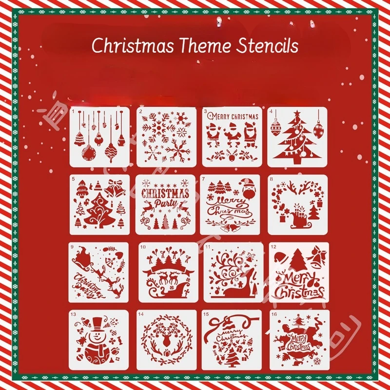

16pcs/set Multipurpose Christmas Stencil Durable Washable Spray Painting Template DIY Wall Window Scrapbook Decor Drawing Tool