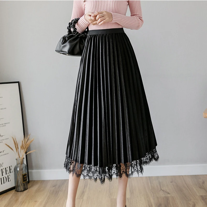 Два вида способа носки юбка длинные плиссированные юбки женская модная с высокой