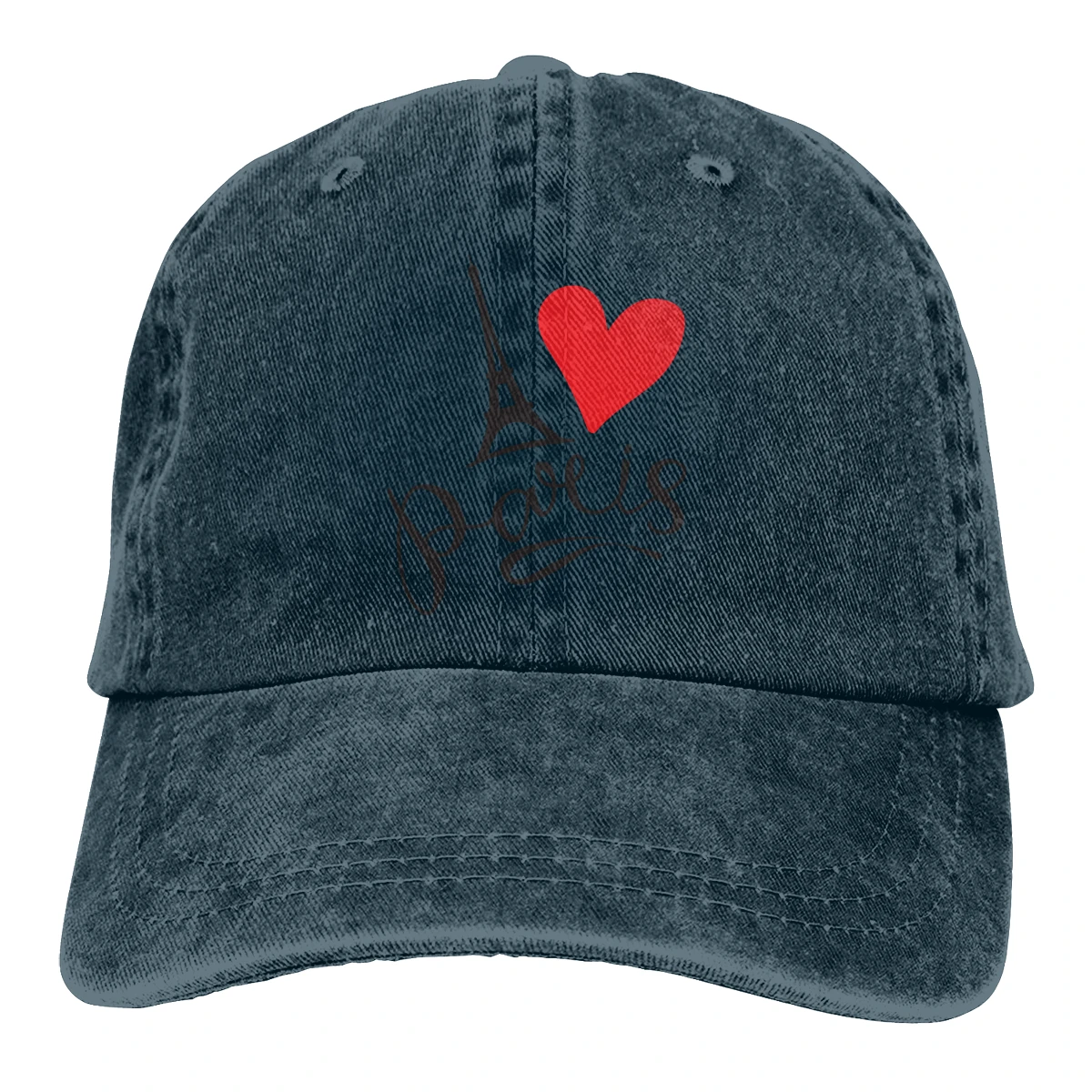 

Eiffer Tower Love Washed Cotton Pure Color Light Board Men's Baseball Cap Stitching Dad Hat