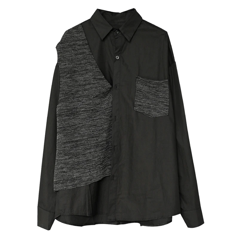 

[EAM] Women Black Split Joint Big Size Blouse New Lapel Long Sleeve Loose Fit Shirt Fashion Tide Spring Autumn 2021 1DB723