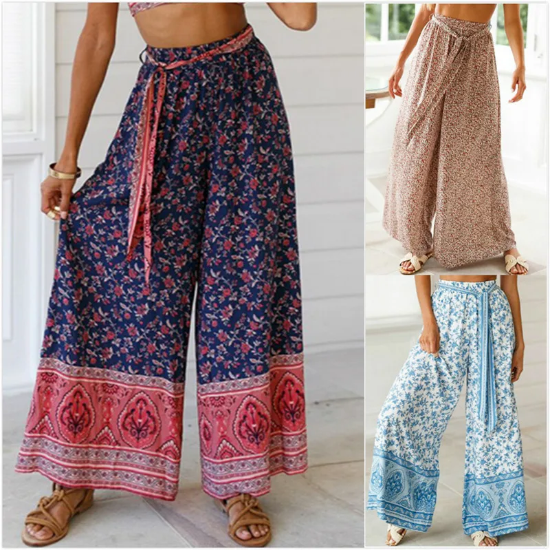 Брюки женские Мешковатые с цветочным принтом свободные штаны в стиле бохо хиппи