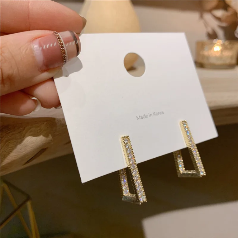 

Trendy Full Rhinestone Geometric Square Hoop Earrings for Women Gold Silver Color Small Earring Wedding Jewelry Gift 2021