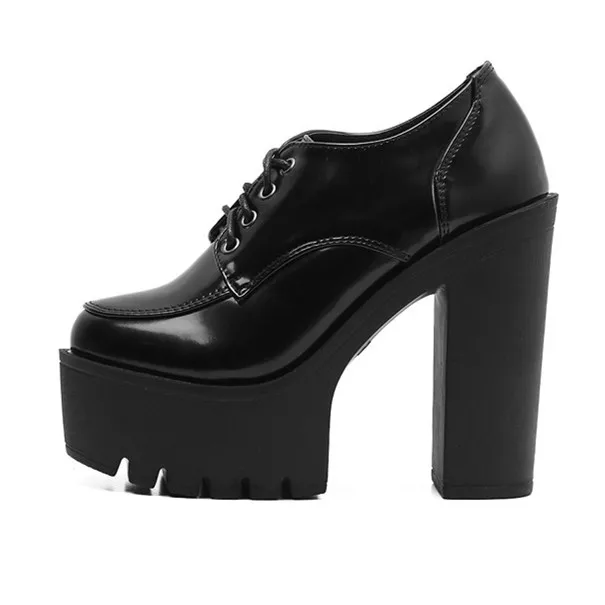

YMECHIC Patent Pu Leather Black Women Shoes Gladiator Lace Up Gothic Punk Block Super High Heels Platform Ankle Combat Boots