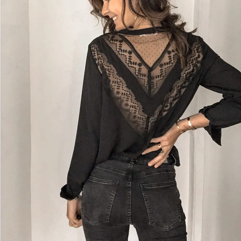 YELITE женская рубашка с длинным рукавом и v образным вырезом сзади кружевная