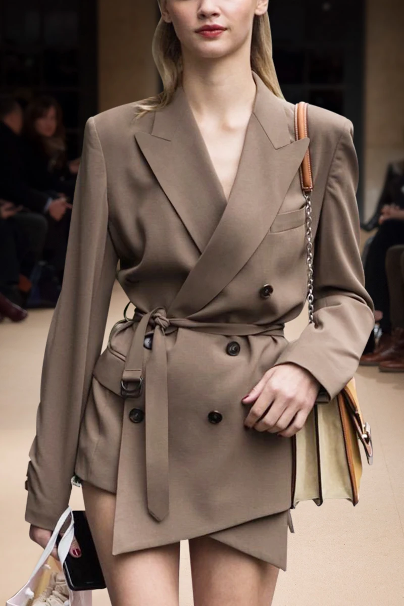 

Blazer Women Long Sleeve Runway Designer Vintage Double Breasted Office Lady Dress Suit Jacket Coat Fashion Party Dresses