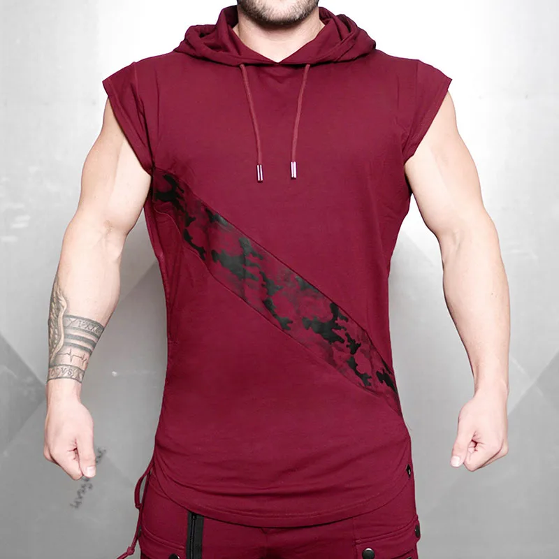 Voobuyla Мужская для спортзала Спортивная безрукавка с капюшоном майка для фитнеса одежда для бега Свободный Топ для тренировок плюс размер 3XL футболка