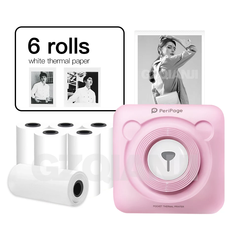 PK-WhitePaper-6Roll Мини POS Портативный Карманный Принтер Мобильный Тепловой Bluetooth 58 мм Мини Беспроводной POS Тепловой Фотопринтер для Android iOS Телефон - Цвет: PK-WhitePaper-6Roll