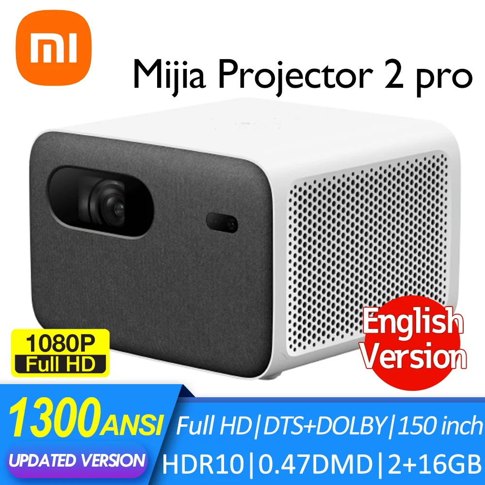 

Xiaomi Mijia Projector 2 Pro 1300 ANSI Lumens 1080P Support 8K 2+16GB Side Projection Android Bluetootn WIFI Dolby Home Theater