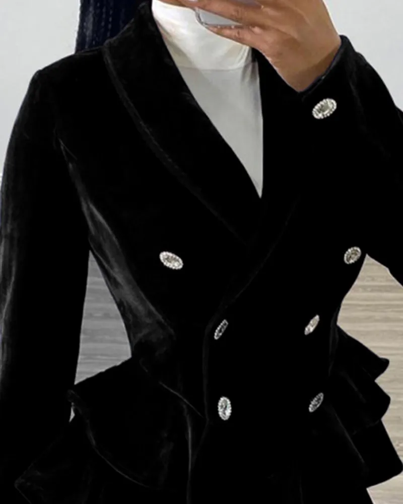 OL двубортный бархатный блейзер с рюшами рабочая одежда для женщин длинным