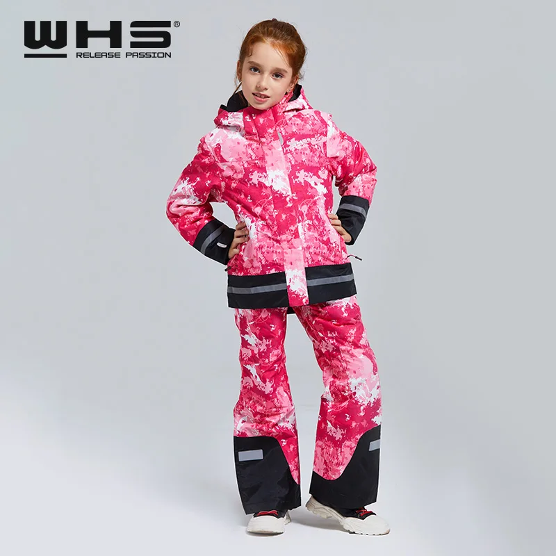 WHS горячая Распродажа, новые зимние костюмы для девочек детская Лыжная спортивная куртка ветронепроницаемое водонепроницаемое теплое пальто для подростков лыжная куртка на зиму, 4