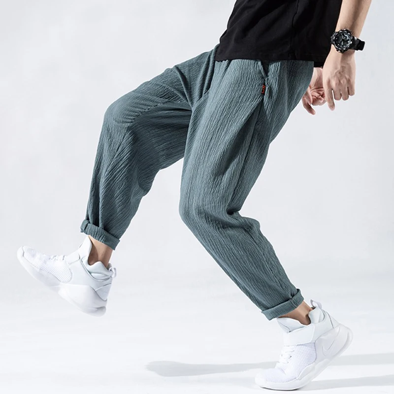 

Men's Summer and Spring Casual Oversize Pants Elastic Waist Ankle-Length Male Trousers Jogger Sweat Pants Solid colour