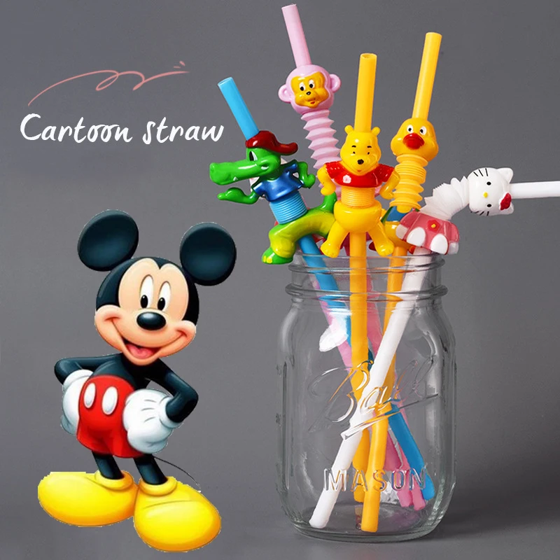 

5PCS Reusable Straws Minnie Mouse Party Decorations Mickey Mouse Plastic Straw for Drinking Baby Shower Cartoon Life Straw