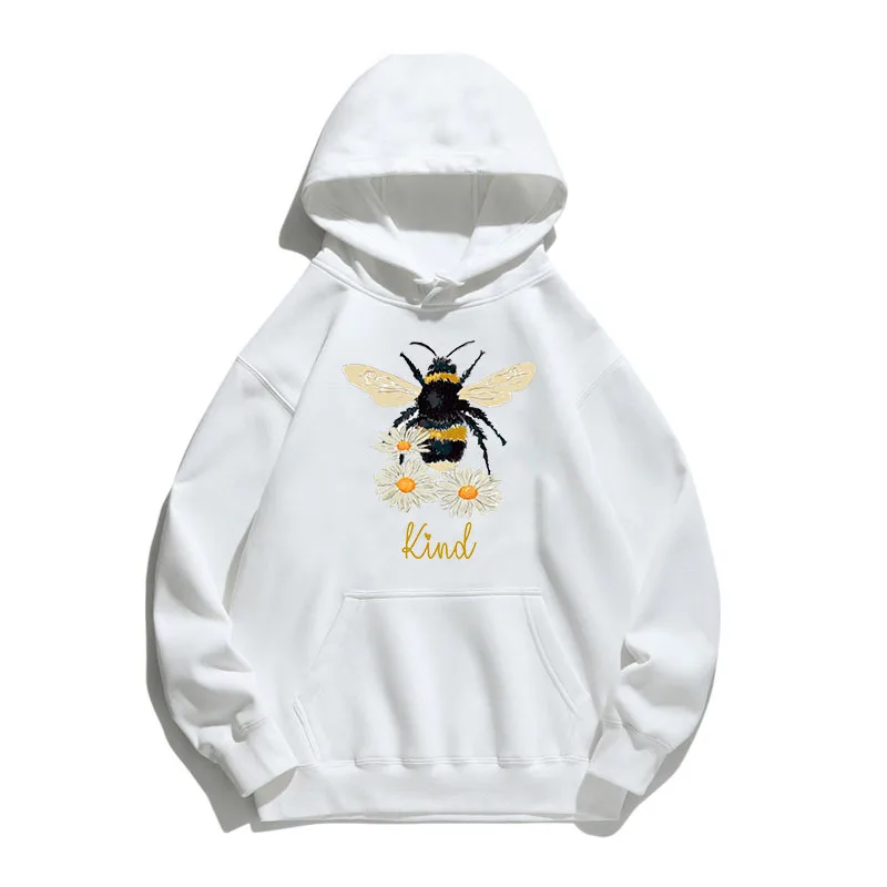 

Women Hoodie Bee Kind Printed Hoodies Women Fleece Long Sleeve Loose Sweatshirt with Hat Girls Pullovers Spring Autumn Winter