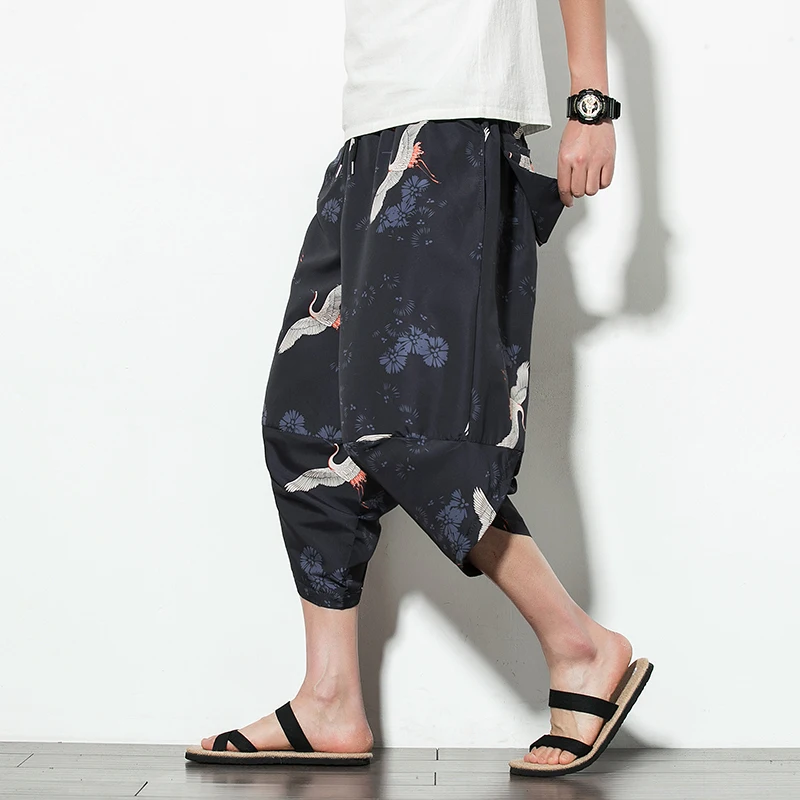 Брюки-султанки мужские из хлопка и льна повседневные брюки до щиколотки