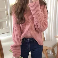 2021 autumn winter new womens fashion v neck pullover sweater female loose casual knitwear lady long sleeve top thick t shirt