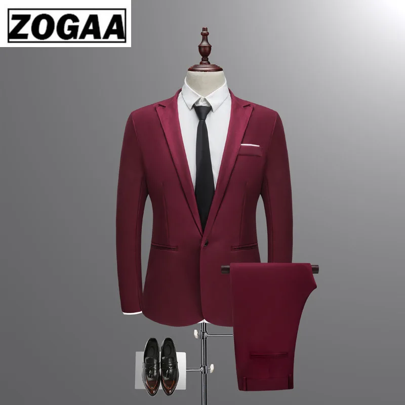 Куртка + брюки новые мужские деловые тонкие костюмы наборы сплошной цвет