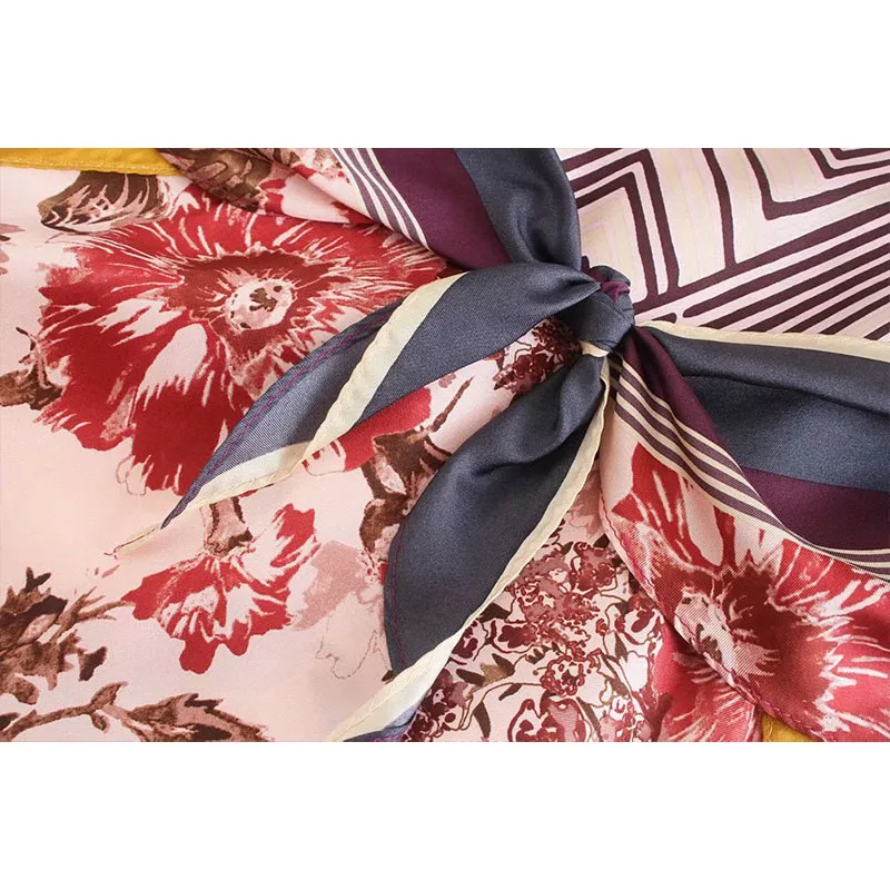 

TRAF ZA Women Dress 2021 New Hollow Out Chic Elegant Printed Silk Stitching Colorful Split On Both Sides Midi Casual Dress