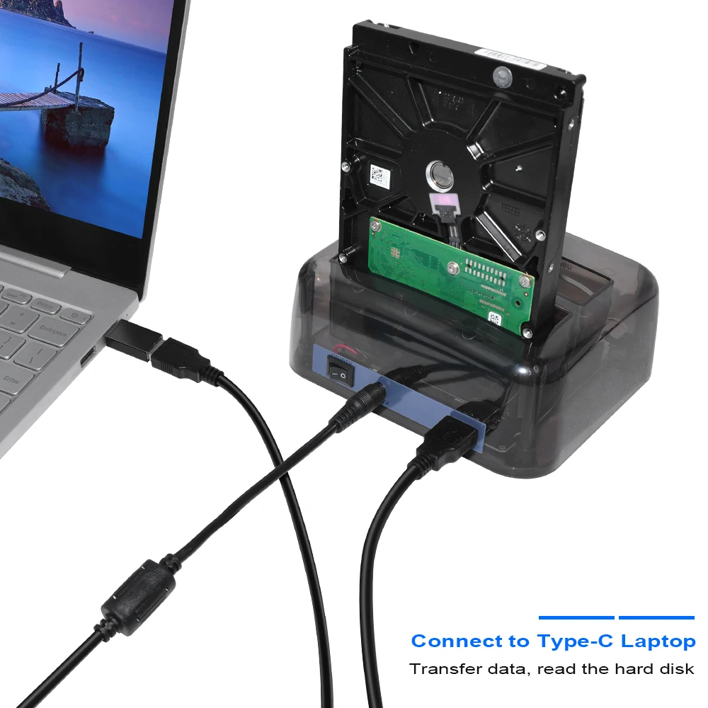 Док-станция для двух жестких дисков SATA/IDE USB3.0/Type C до 2 5 дюймов/3 дюймов корпус HDD M2 TF