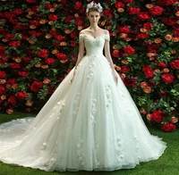 new princess lace wedding dresses 2021 off the shoulder 3d flowers court train bridal gowns luxury vestidos de mariee