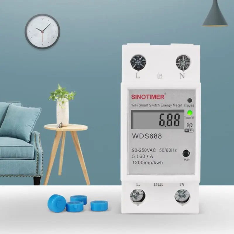 WIFI Din-рейка AC 90-250 В Амперметр Вольтметр счетчик энергии однофазный умный