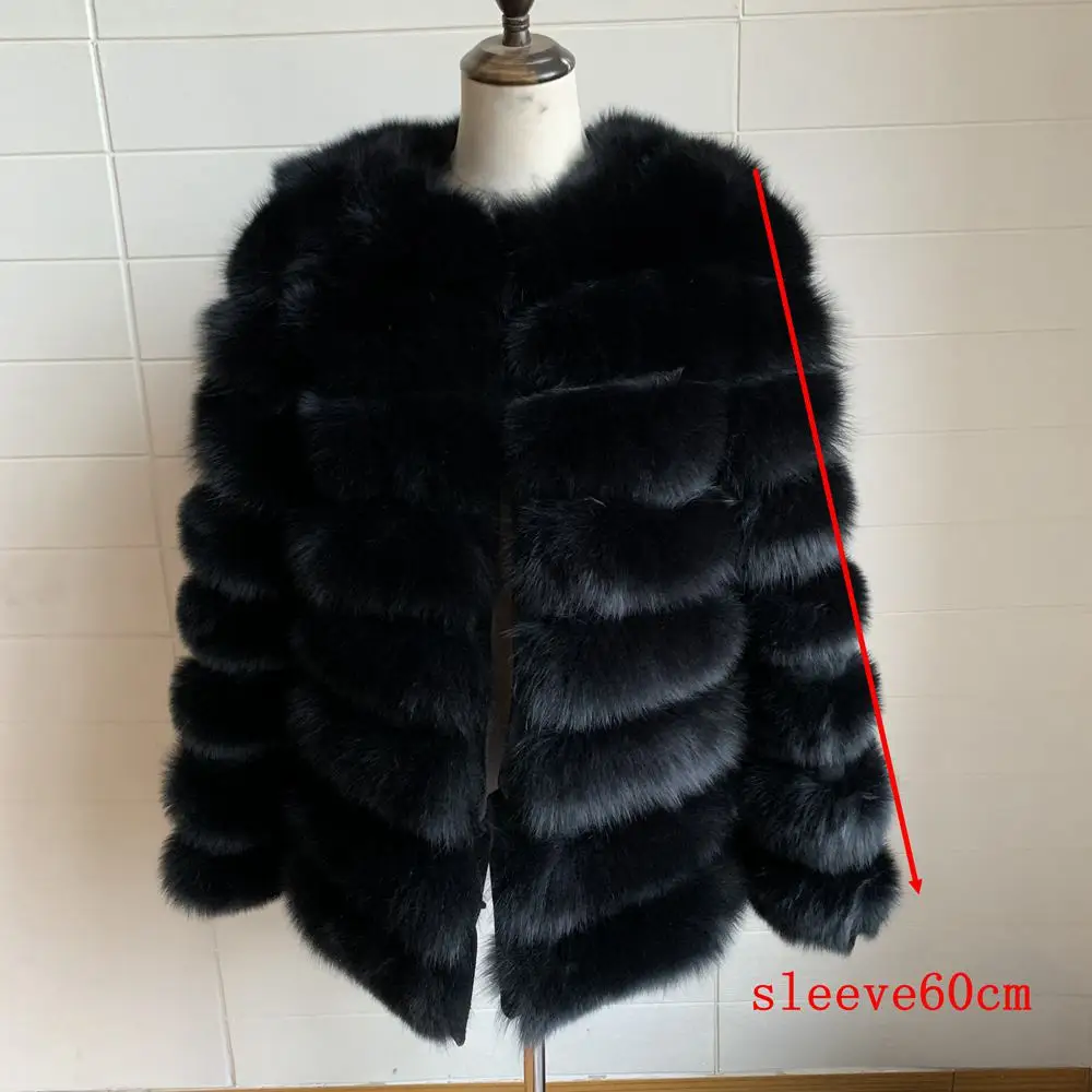 black sleeve 60cm Натуральный мех натуральный Лисий мех пальто женский природный натуральный мех куртки жилет Зимняя верхняя одежда женская одежда - Цвет: black sleeve 60cm