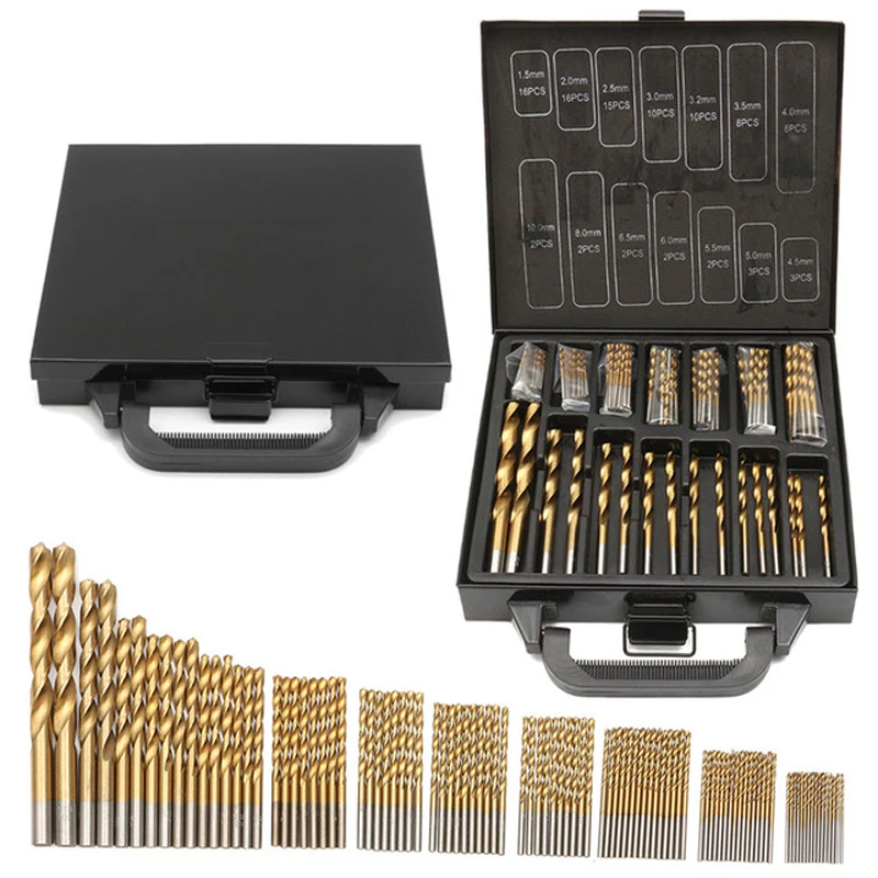 

99PCS HSS Twist Drill Bit Set 1.5-10mm Titanium Coated Surface 118 Degree For Drilling wood Thin Metal DIY Home Use With Box