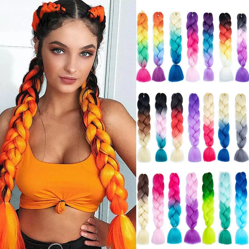

MIMO Expression Hair Braiding Extensions For Crochet Box Jumbo Braid Synthetic Braids Extension Pre Stretched Yaki Ombre Colored