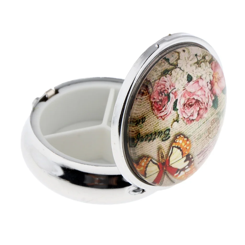 Круглый цветочный чехол для хранения таблеток портативная коробка макияжа Тени