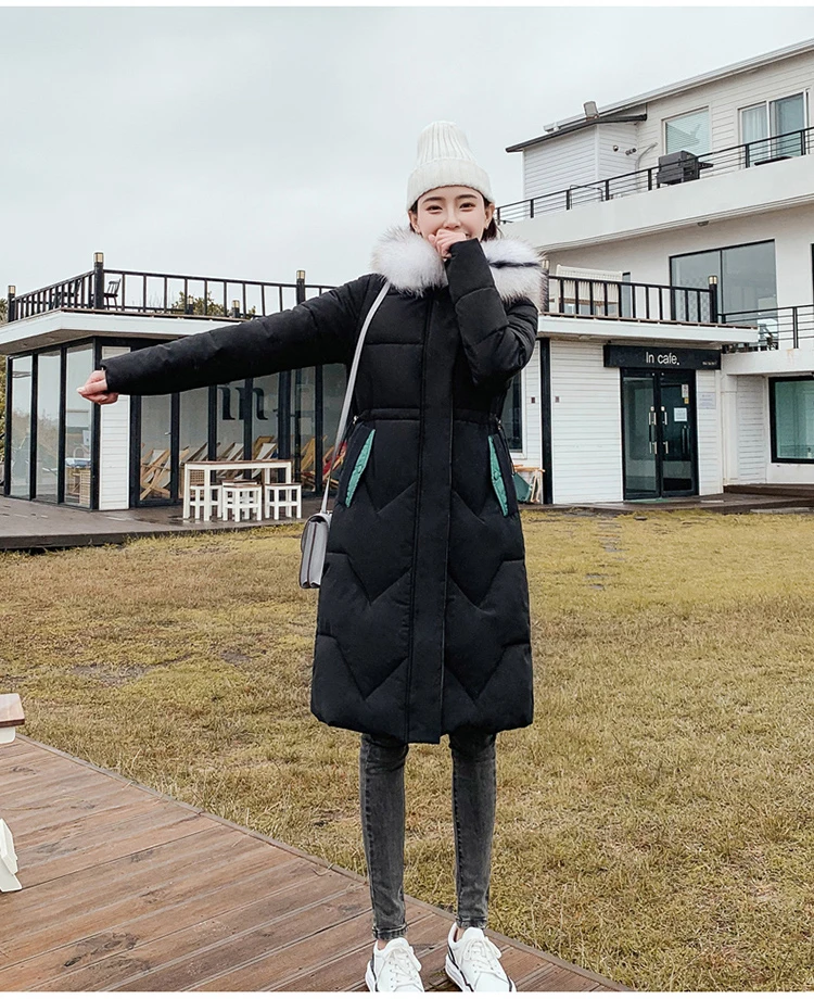 Ins Winter New Women's Hooded Down Parka Long Jacket Casual Big Fur Zipper Full Sleeve Korean Style Thick Coat C90802K