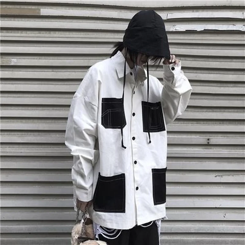 

HOUZHOU Blouse Women Harajuku Vintage Punk Oversize Streetwear Women White Black Long Sleeve Shirt Safari Style Korean Fashion
