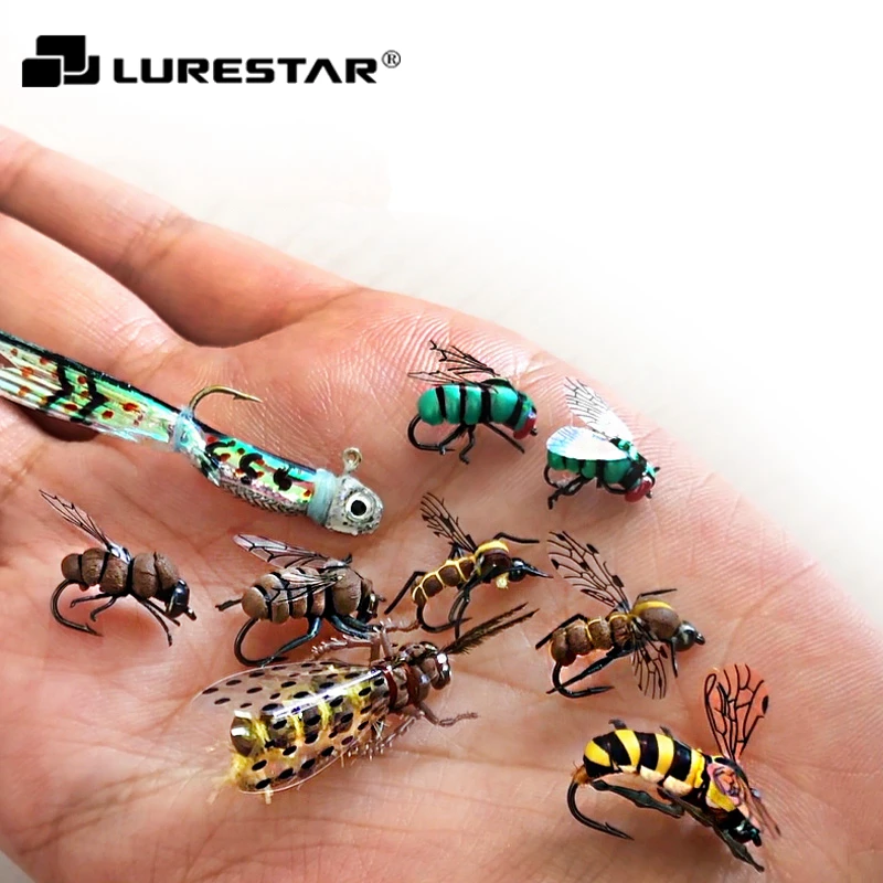 Lurestar 2pcs High Simulation Fly Fishing Lure Mosquito Hornet Peacock Feather Material Nymph Spinner Baetis Japan Hook