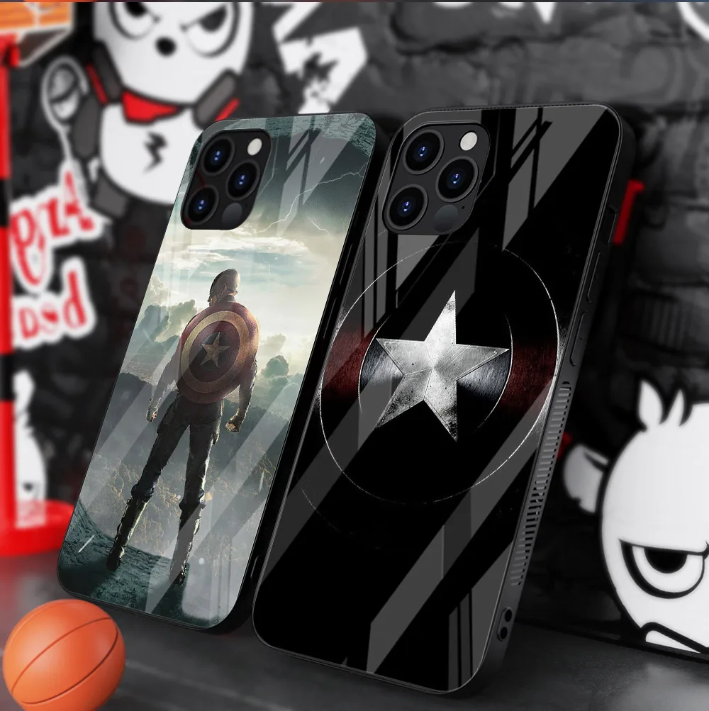 Tempered Glass Cover Captain America Logo For Apple IPhone 12 Mini 11 Pro XS MAX XR X 8 7 6S 6 Plus Phone Case Coque