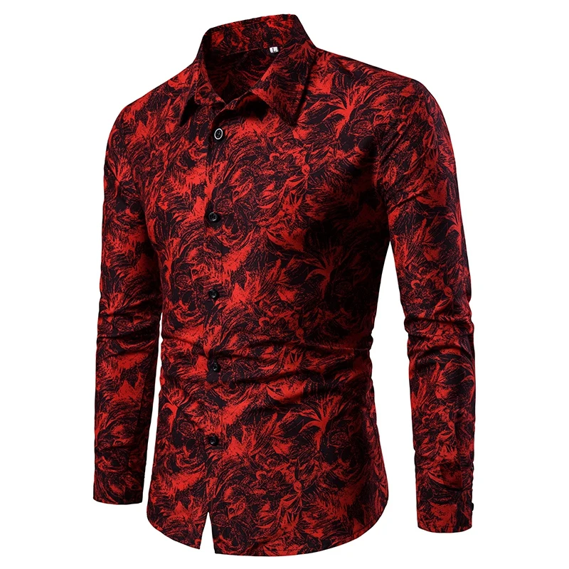 Осенне-зимняя мужская рубашка с длинными рукавами и принтом camisas hombre chemise homme