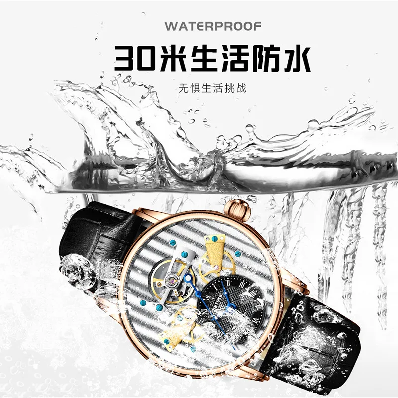 

KINYUED Unique Men's Tourbillon Mechanical Sport Watch Men Skeleton Automatic Watches Genuine Leather Male Clock reloj hombre