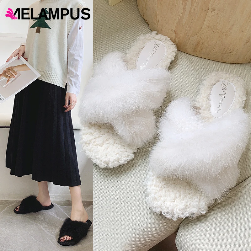 Женские тапочки с ворсом коллекция 2019 года сезон осень-зима Новинка из кроличьей